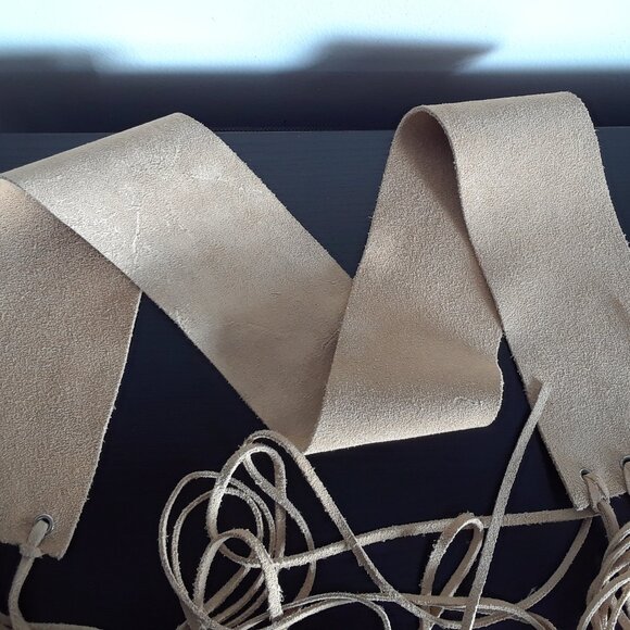 Soft Suede Wide Boho Hip Tie Belt With Fringes - Picture 5 of 8